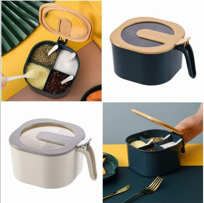 4 Portion Spice Box with Spoons – Transparent Kitchen Seasoning Storage Box