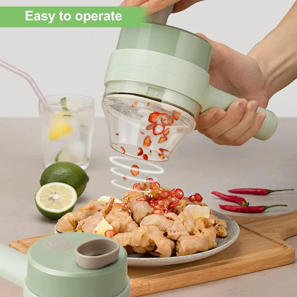4 in 1 Handheld Electric Vegetable Cutter Set – Wireless Food Chopper & Spiral Slicer