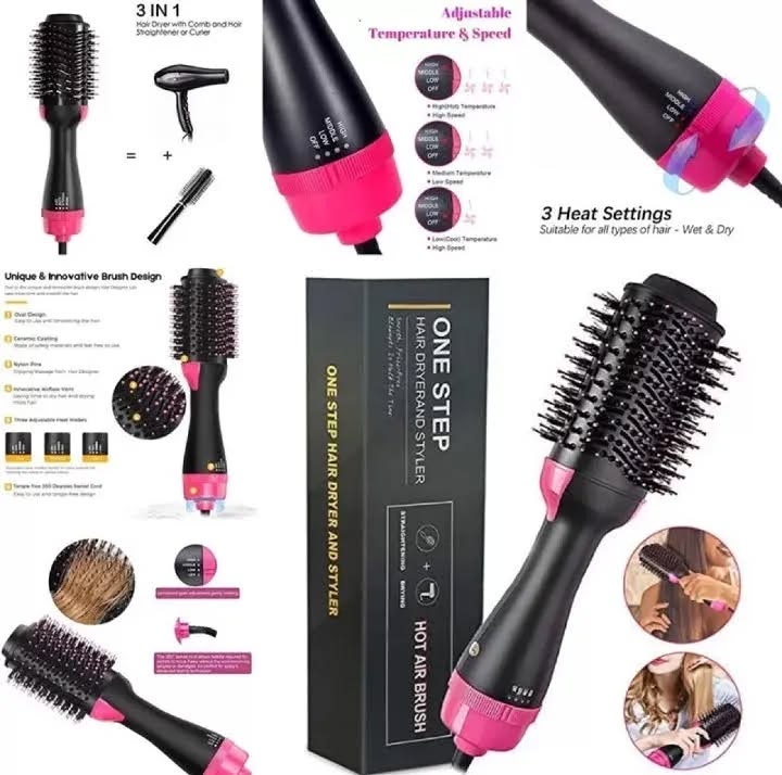 3 in 1 Hot Air Brush Straightener Hair Dryer Volumizer Styling Comb