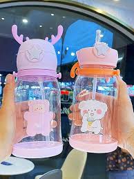 550ml Cute Unicorn Kids Water Bottle with Straw & Shoulder Strap