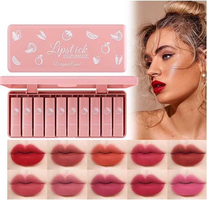 Dragon Ranee Mini Matte Lipstick Set of 10 Long Lasting Lip Color