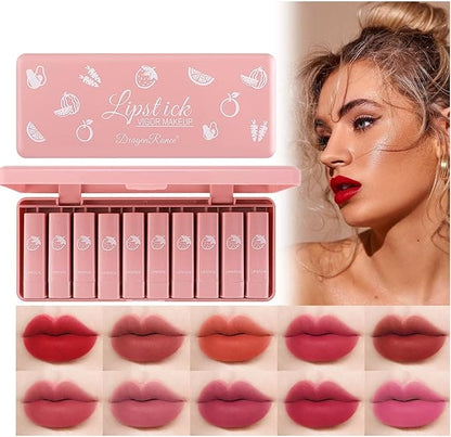 Dragon Ranee Mini Matte Lipstick Set of 10 Long Lasting Lip Color
