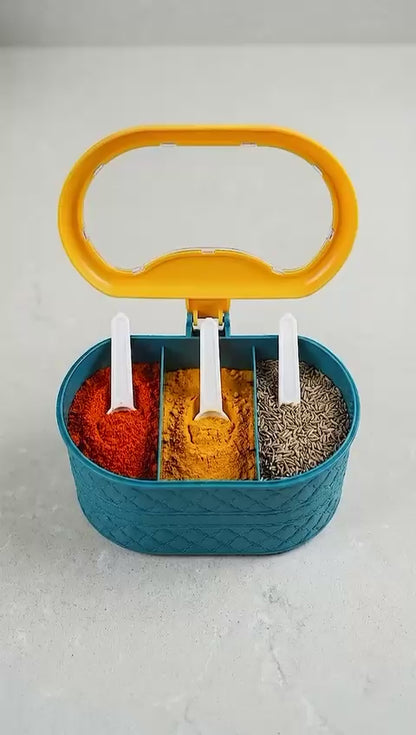 3 Portion Spice Jar with Spoons Kitchen Seasoning Storage Container with Lid