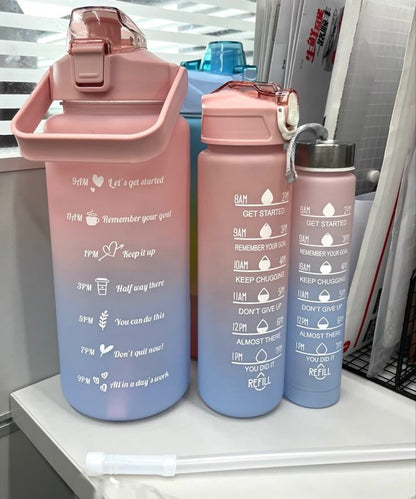 Set of 3 Plastic Water Bottles – Large Capacity Leak Resistant Gym & Travel Bottles